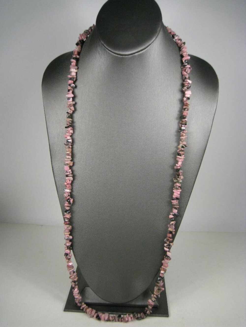 Pink Rhodonite Stone Chip Bead Necklace Single Strand 33 inch Jewelry